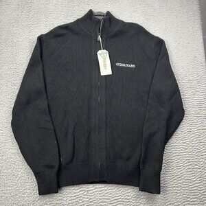 Guess Jeans Full Zip Sweater Mens Size Large Cardigan Jet Black